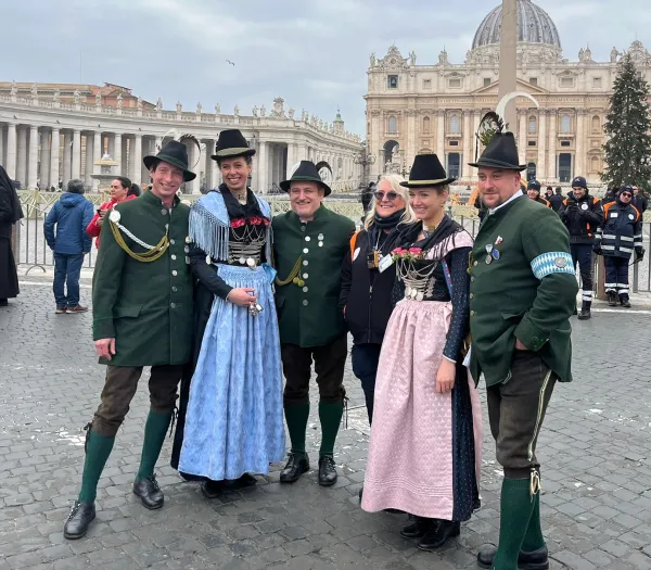 Pilgrims from Bavaria pose at St. Peter's Square where the funeral Mass for Pope Emeritus Benedict XVI, a native Bavarian, took place on Jan. 5, 2023. Courtney Mares/CNA