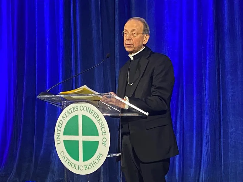 Archbishop William Lori of Baltimore, vice president of the United States Conference of Catholic Bishops, speaks at the USCCB's fall meeting Nov. 15, 2023.?w=200&h=150