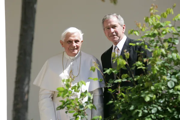 Pope Benedict XVI and President George W. Bush at the White House on April 16, 2008. National Archives