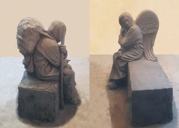Sculptor Timothy P. Schmalz's work embodies a pilgrim who turns into an angel in a visual translation of Hebrews 13:2: “Be welcoming to strangers, many have entertained angels unaware.” Courtesy of Timothy P. Schmalz