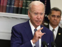 President Joe Biden delivers remarks on reproductive rights as Secretary of Health and Human Services Xavier Becerra listens during an event at the Roosevelt Room of the White House on July 8, 2022 in Washington, D.C.