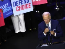 President Joe Biden speaks at a Democratic National Committee event at the Howard Theatre on Oct. 18, 2022, in Washington, D.C. With three weeks until Election Day, in his remarks Biden highlighted issues pertaining to women’s reproductive health and promised to codify access to abortion.