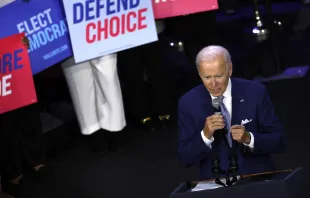 President Joe Biden speaks at a Democratic National Committee event at the Howard Theatre on Oct. 18, 2022, in Washington, D.C. With three weeks until Election Day, in his remarks Biden highlighted issues pertaining to women’s reproductive health and promised to codify access to abortion. Anna Moneymaker/Getty Images