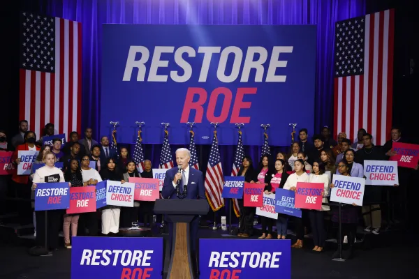 President Joe Biden said in a speech on Oct. 18, 2022, in Washington, D.C., that he would veto any Republican attempt to pass a nationwide abortion ban. Anna Moneymaker/Getty Images