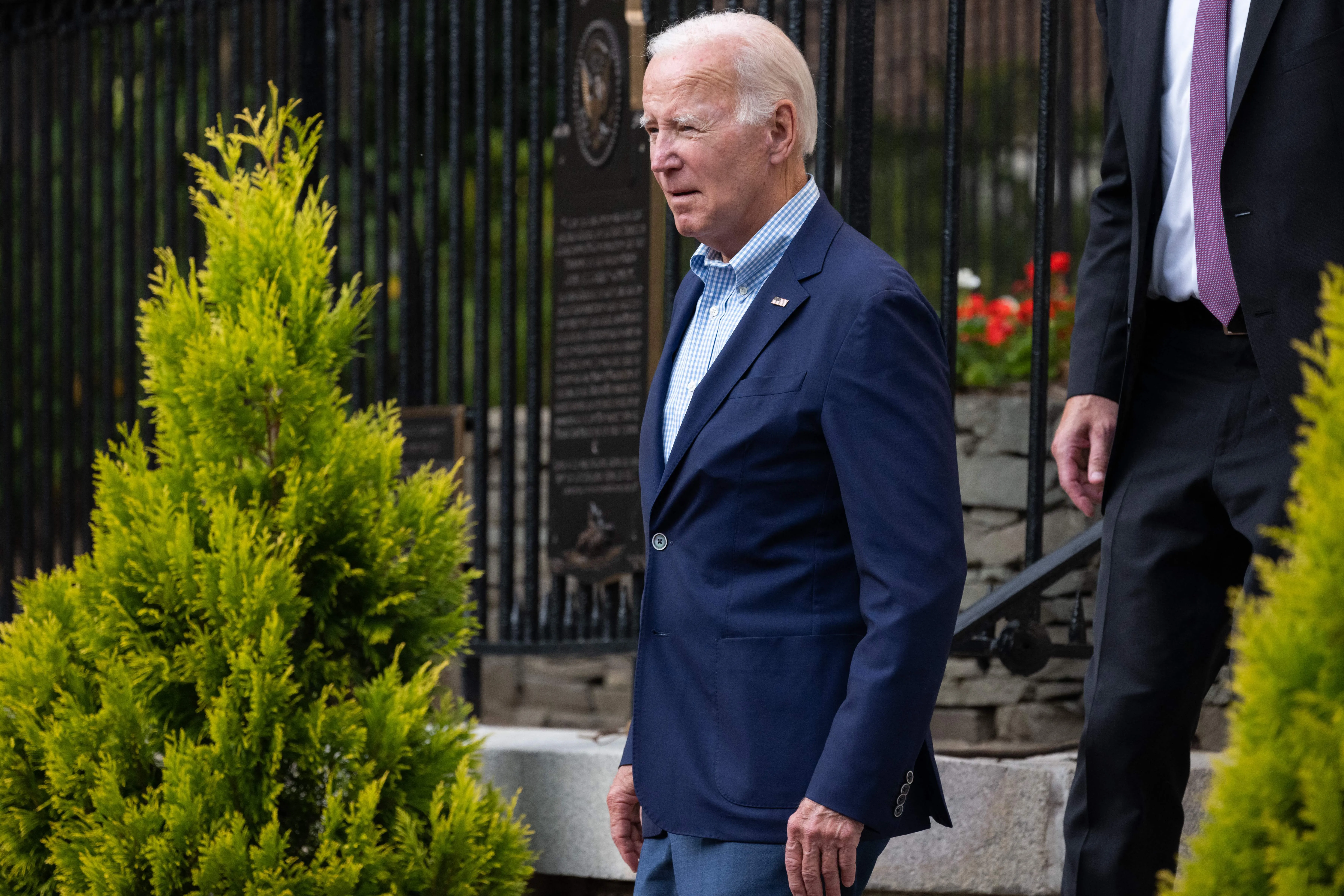President Joe Biden leaves after attending Mass at Holy Trinity Catholic Church in Washington, D.C., on Aug. 27, 2023.?w=200&h=150