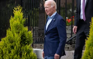 President Joe Biden leaves after attending Mass at Holy Trinity Catholic Church in Washington, D.C., on Aug. 27, 2023. Credit: Saul Loeb/AFP via Getty Images