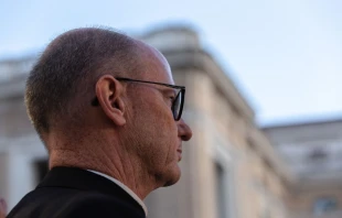 Bishop James Conley of Lincoln, Nebraska in St. Peter's Square, a day before the canonization Mass of St. John Henry Newman, Oct. 12, 2019. Daniel Ibanez/CNA