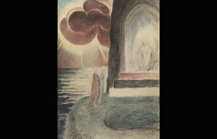 William Blake's 'Dante and Virgil before the Angelic Guardian of the Gate of Purgatory' (1826-7) public domain