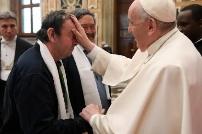 Pope Francis met with members of Voir Ensemble, a Christian movement of blind and visually impaired people on Feb. 19, 2022.