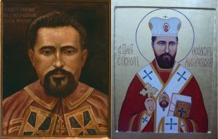 Blessed Theodore Romzha. Left: A painting in the Basilian monastery of Glen Cove, New York, painted in the 1980s. Photo taken by Josaphat Vladimir Timkovic, OSBM. Right: An icon of Theodore Romzha, St. Anthony’s Church at Russicum. Credit: Misko3, CC BY-SA 4.0, via Wikimedia Commons; Vladimir, CC BY-SA 4.0, via Wikimedia Commons
