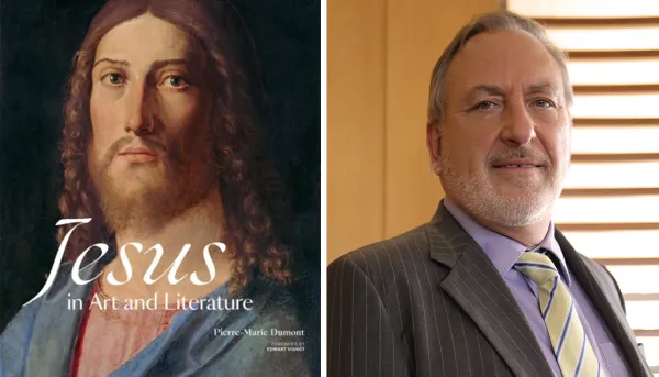 The cover of "Jesus in Art and Literature"; the author, Pierre-Marie Dumont, founding publisher of Magnificat. Abrams Books; Magnificat