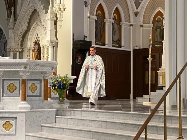 Father Yaroslav Nalysnyk concelebrates a Mass marking the consecration of Russia and Ukraine at Boston's Cathedral of the Holy Cross, March 25, 2022.
