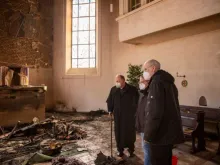 Auxiliary Bishop Ansgar Puff in the devastated Kreuzerhöhungskirche in Wissen, Germany, Feb. 15, 2023.