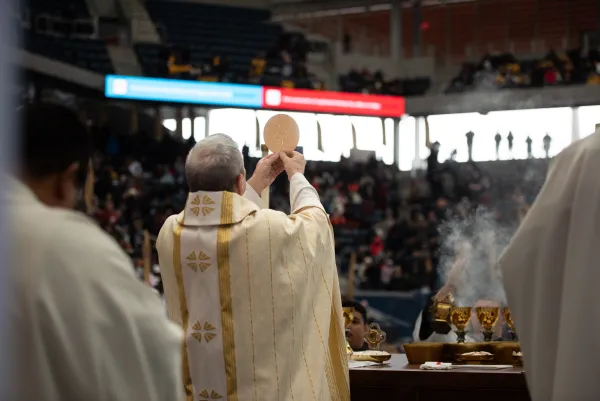 Brooklyn Bishop Robert Brennan celebrates Mass for thousands gathered at Louis Armstrong Stadium on April 20, 2024. Credit: Jeffrey Bruno