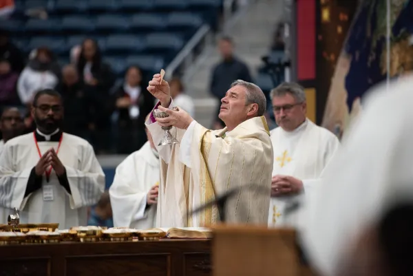 Brooklyn Bishop Robert Brennan celebrates Mass inside Louis Armstrong Stadium on April 20, 2024. Credit: Jeffrey Bruno