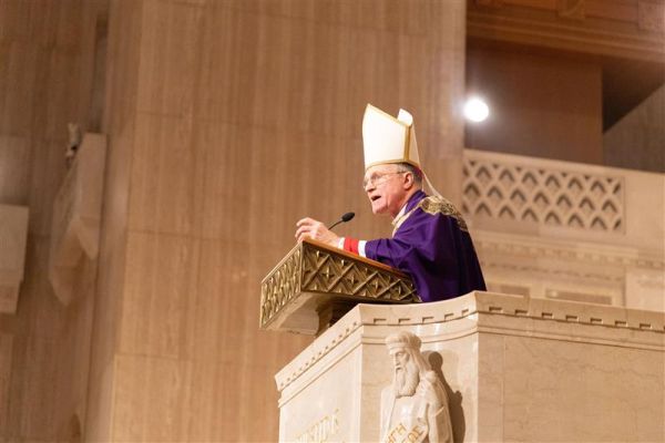 Archbishop Timothy Broglio speaks at Mass on Dec. 3, 2023, where he also blessed and sealed two entrance doors at the Basilica of the National Shrine of the Immaculate Conception in Washington, D.C., to be used as a Holy Door for the 2025 Jubilee Year. Credit: The Basilica of the National Shrine of the Immaculate Conception