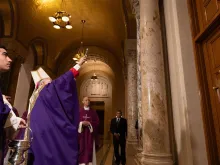 Archbishop Timothy Broglio blesses the doors to be used as a Holy Door for the 2025 Jubilee Year at the Basilica of the National Shrine of the Immaculate Conception in Washington, D.C., on Dec. 3, 2023.