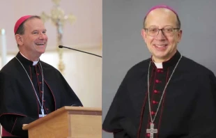 Bishop Michael Burbidge of Arlington and Bishop Barry Knestout of Richmond. Credit: Katie Yoder/CNA and photo courtesy of the Archdiocese of Washington