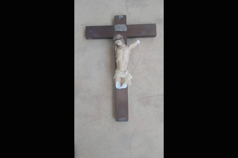 A crucifix which was destroyed during an attack on St. Kisito minor seminary in Bougui, Burkina Faso, Feb. 10, 2022.?w=200&h=150