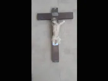 A crucifix which was destroyed during an attack on Saint Kisito minor seminary in Bougui, Burkina Faso, Feb. 10, 2022.