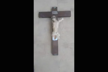 A crucifix which was destroyed during an attack on Saint Kisito minor seminary in Bougui, Burkina Faso, Feb. 10, 2022.