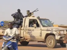 Burkinabé soldiers patrol in Ouagadougou after the January 2022 coup.