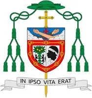 The coat of arms of Cardinal François-Xavier Bustillo, OFM Conv. Credit: Creative Commons, CC BY-SA 2.5