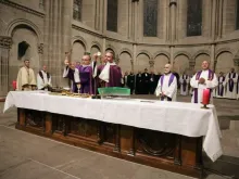 Mass is celebrated at the St. Pierre Cathedral in Switzerland on March 5, 2022.