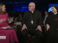 Springfield Bishop William Byrne and his sibling Sister Dede Byrne speak to EWTN News’ Catherine Hadro at the 2024 National Catholic Prayer Breakfast in Washington D.C., Feb. 8, 2024.