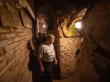 Synod of Synodality delegates tour the catacombs of St. Sebastian. Rome, Italy, Oct. 13, 2023.