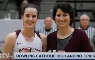 Caitlin Clark attended Dowling Catholic High School in West Des Moines, Iowa, where she was coached by Kristin Meyer, who joined “EWTN News Nightly” host Tracy Sabol on April 16, 2024, to share what it has been like for her to watch Clark become a basketball phenom. Credit: “EWTN News Nightly” screen shot