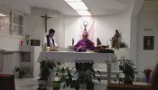 Bishop Rafael Zornoz of Cádiz and Ceuta, Spain, celebrates Mass in the chapel of the Hospital of Puerto Real.