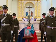 Carabineros at the funeral Mass for 1st Cpl. Daniel Rodrigo Palma Yáñez, who was killed in the line of duty April 5, 2023.