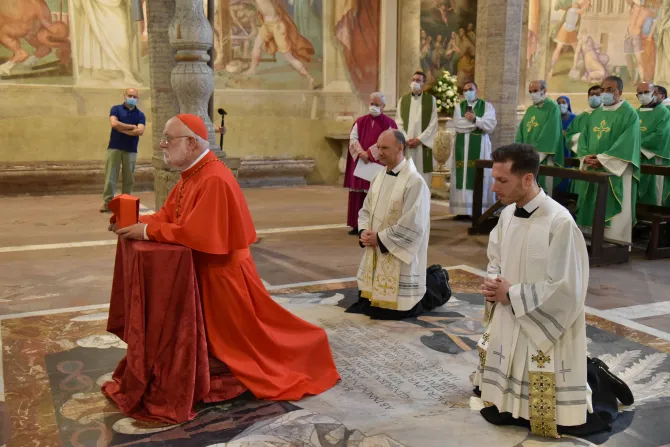 Cardinal Celestino Aós Braco of Santiago takes possession of his titular church in Rome, June 19, 2021.