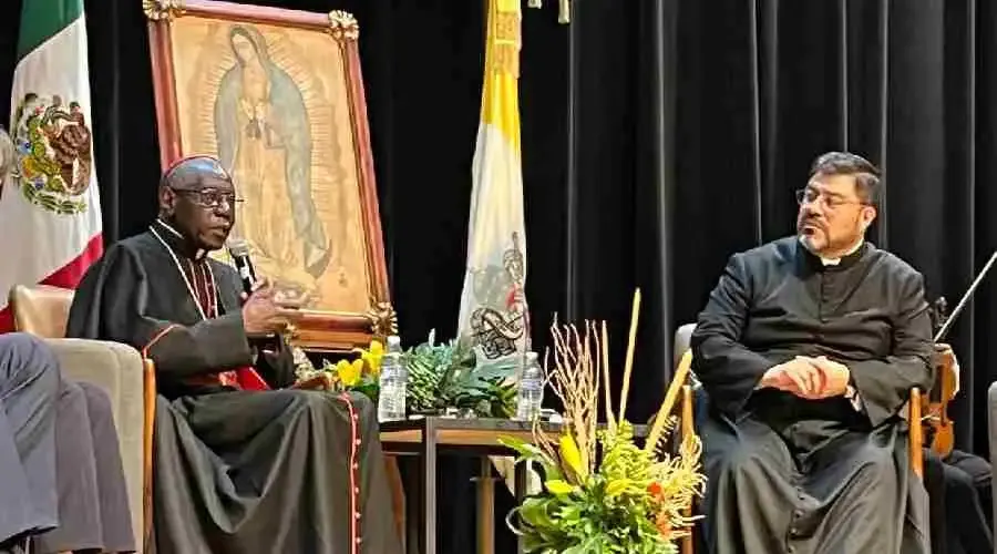 Cardinal Robert Sarah speaks alongside Father Guillermo Gutiérrez at the lecture at La Salle University in Mexico City on June 26, 2023.?w=200&h=150