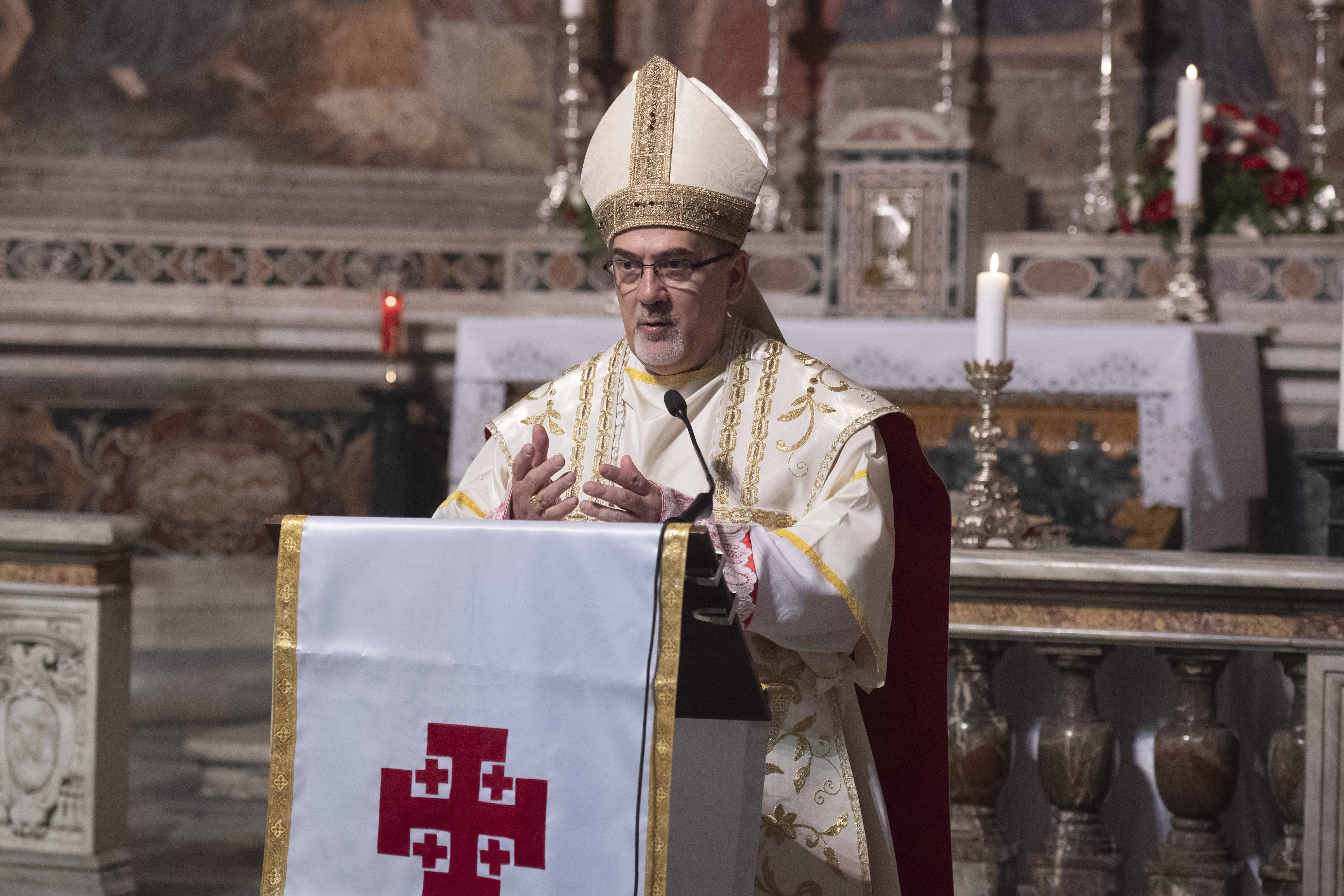 Cardinal Pierbattista Pizzaballa gives the homily at a Mass in which he took possession of his titular church, St. Onuphrius, in Rome on May 1, 2024.?w=200&h=150