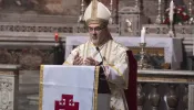 Cardinal Pierbattista Pizzaballa gives the homily at a Mass in which he took possession of his titular church, St. Onuphrius, in Rome on May 1, 2024.