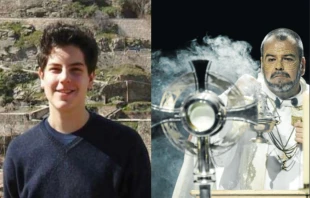 Blessed Carlo Acutis, left, and Bishop Columba Macbeth-Green of Wilcannia-Forbes, Australia. Courtesy of the Diocese of Wilcannia–Forbes.