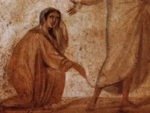 The healing of a bleeding woman, Rome, Catacombs of Marcellinus and Peter.