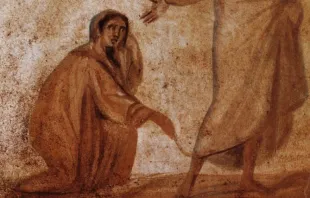 The healing of a bleeding woman, Rome, Catacombs of Marcellinus and Peter. Credit: Wikimedia Commons