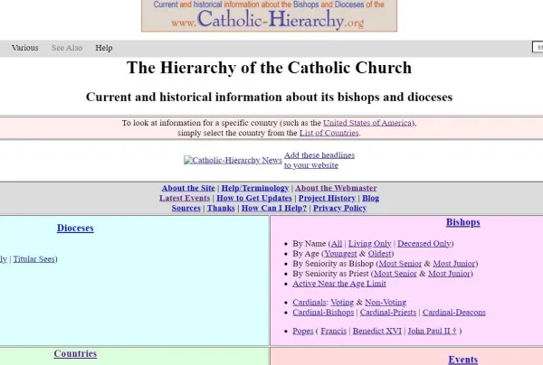Screenshot of the homepage of Catholic-Hierarchy.org in November 2022. 