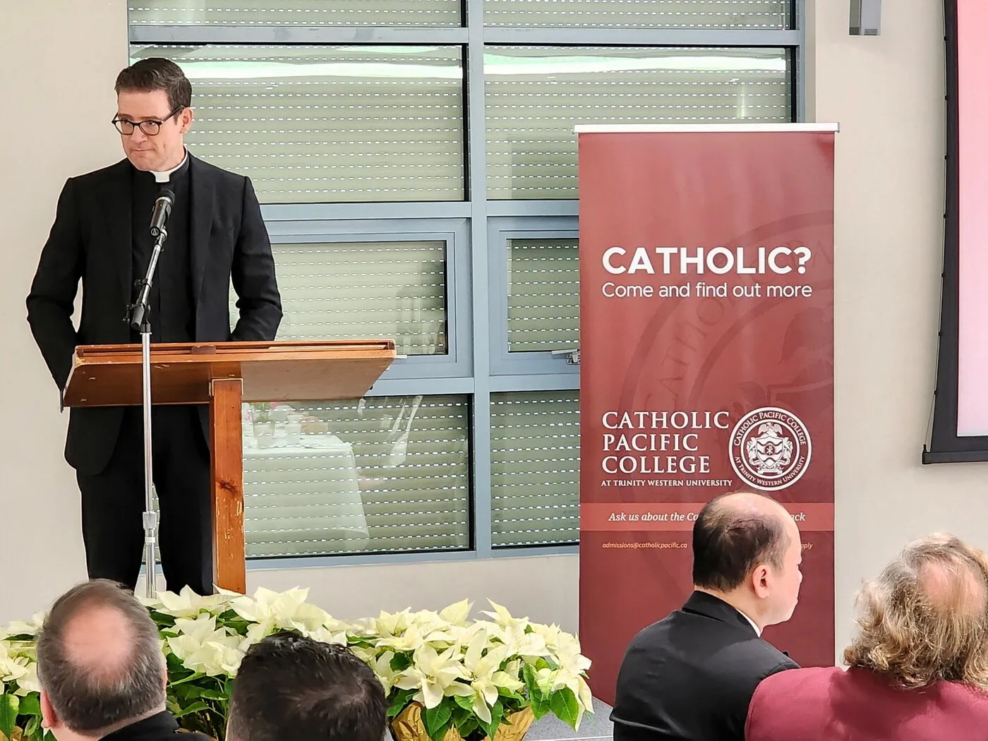 Father Deacon Andrew Bennett addresses a fundraising breakfast for Catholic Pacific College in Langley Township, British Columbia, in December 2023. “Increasingly young adults see what the world is offering them, and they realize it’s not what they want,” he said.?w=200&h=150