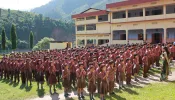 Students in morning assembly prayer in Catholic school at Seppa in the northeastern Indian state of Arunachal Pradesh.