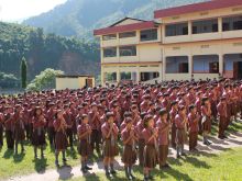 Students in morning assembly prayer in Catholic school at Seppa in the northeastern Indian state of Arunachal Pradesh.