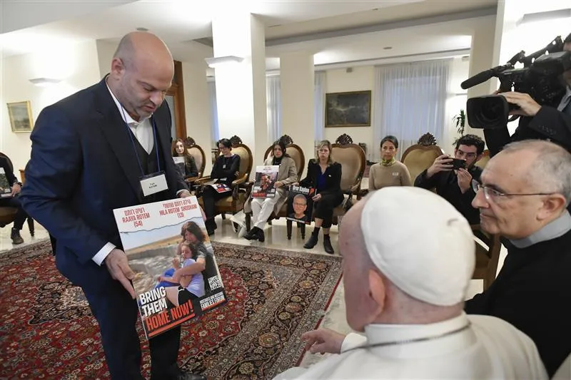 Pope Francis meets with families of the hostages taken by Hamas on Nov. 22, 2023.?w=200&h=150