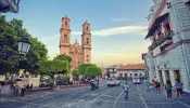 The central plaza in Taxco, a city in the state of Guerrero, Mexico.