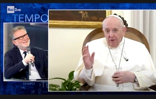 Pope Francis speaks in an interview with the Italian TV talk show Che Tempo Che Fa on Feb. 6, 2022. Screenshot