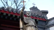 St. Francis Xavier statue in front St. Joseph Cathedral in Beijing, China, February 25, 2016.
