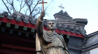 St. Francis Xavier statue in front St. Joseph Cathedral in Beijing, China, February 25, 2016.
