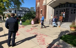 The Church of the Resurrection in Lansing, Michigan, was vandalized with pro-abortion and anti-Catholic graffiti on Oct. 8, 2022. Church of the Resurrection.